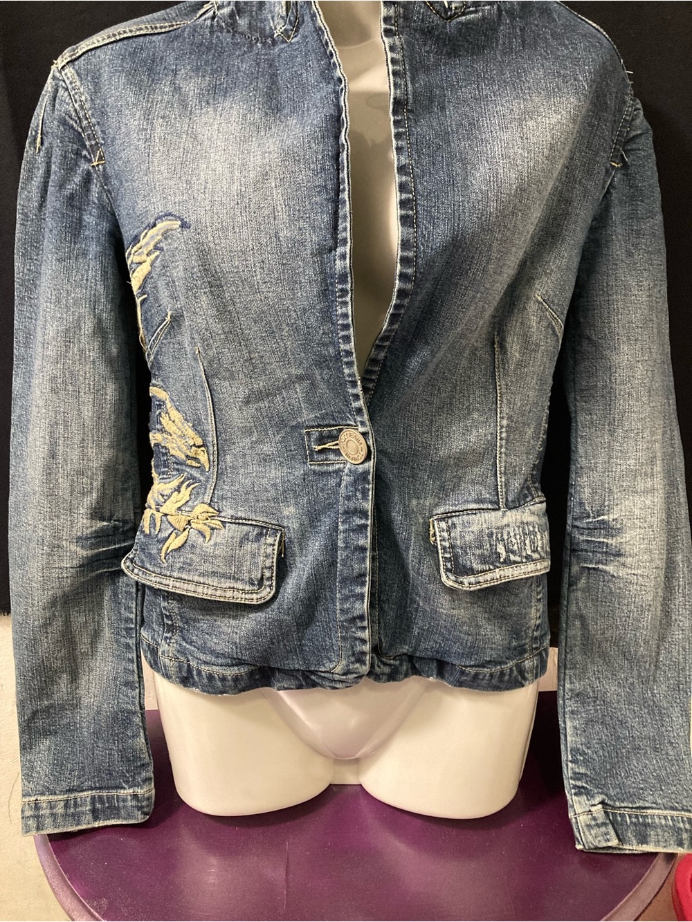 Foxy Jeans Embroidered Denim Blazer Jacket Y2K
